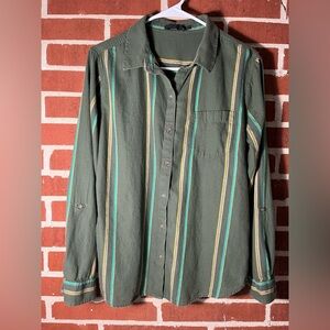 Prana Olive Green Shirt with Stripes